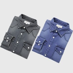 Denim Shirt Sky & Black 2 Pis
