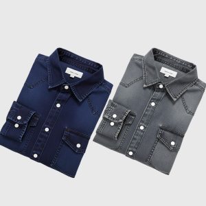 Denim Shirt Black & Blue 2 Pis